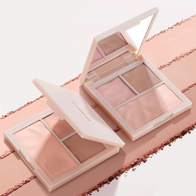 3 Colors Blush Palette For Cheek Makeup, Matte Sunset Orange, 0.37Oz