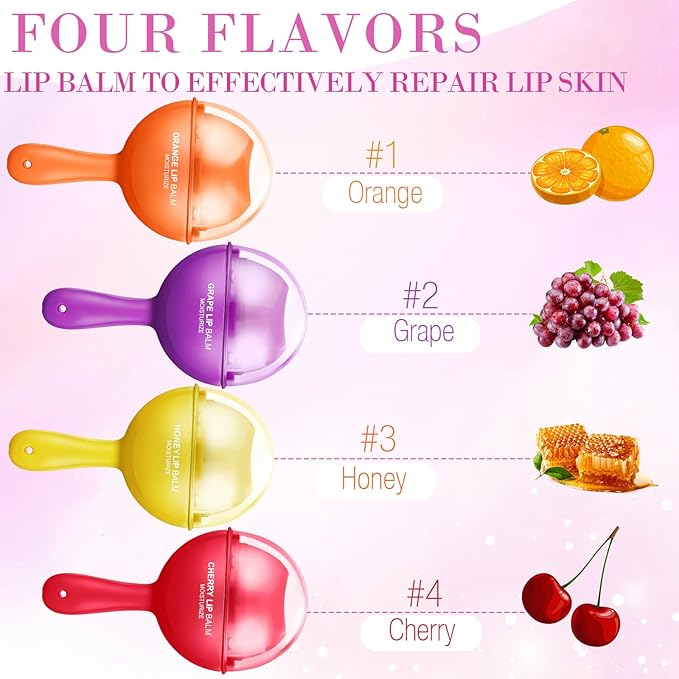 24 Pcs Lollipop Lip Balm Bulk Lip Balm Cherry Grape Orange Honey Taste Lip Balm Lip Care Gift for Women Soothing Moisturizing Lip Balms for Dry Chapped Lips Office Business Favors