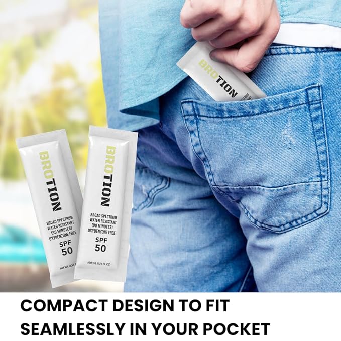 Travel Size Sunscreen, Waterproof/Sweat Proof SPF 50 Protection Fragrance-Free Lotion, PABA-Free Mini Sunscreen For Face, Reef Safe Sunscreen, Single Use Packets 0.34 Fl Oz