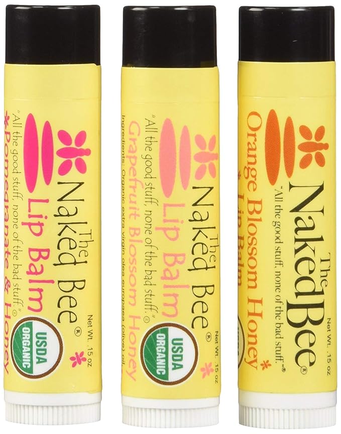 The Naked Bee Lip Balm in Orange Blossom Honey, Grapefruit Blossom Honey, and Pomegranate & Honey, 0.15 oz, 3 Pack