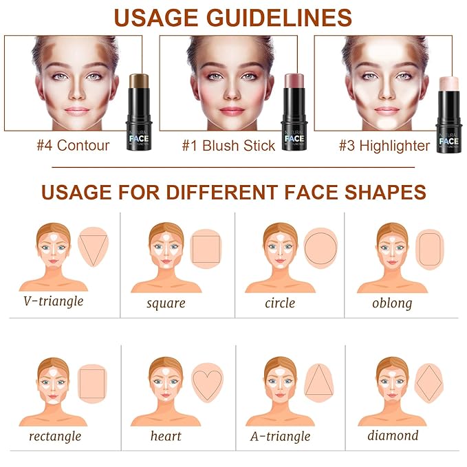 Lezero 3Pcs Contour Stick Makeup Kit, Shades with Highlighter, Blush and Bronzer Stick for Sculpt the Face and All Skin Type, Long Lasting, Smooth, Dewy & Matte Finish, LIGHT MEDIUM