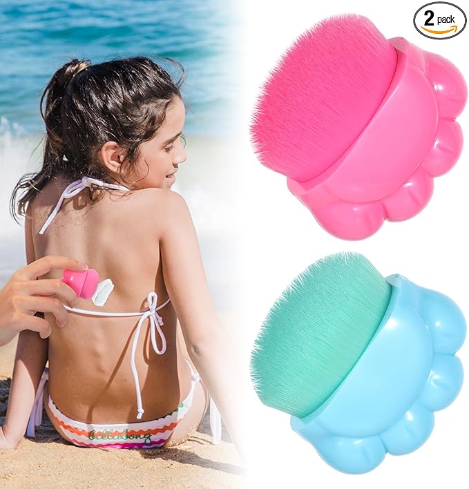 2 Pcs Cute Cat Sunscreen Applicator for Kids,Kid Sunscreen Brush with Protective Case,Cat Paw Sunblock Applicator for Kids,Kawaii Cat Claw Powder Foundation Brush(Pink Blue)