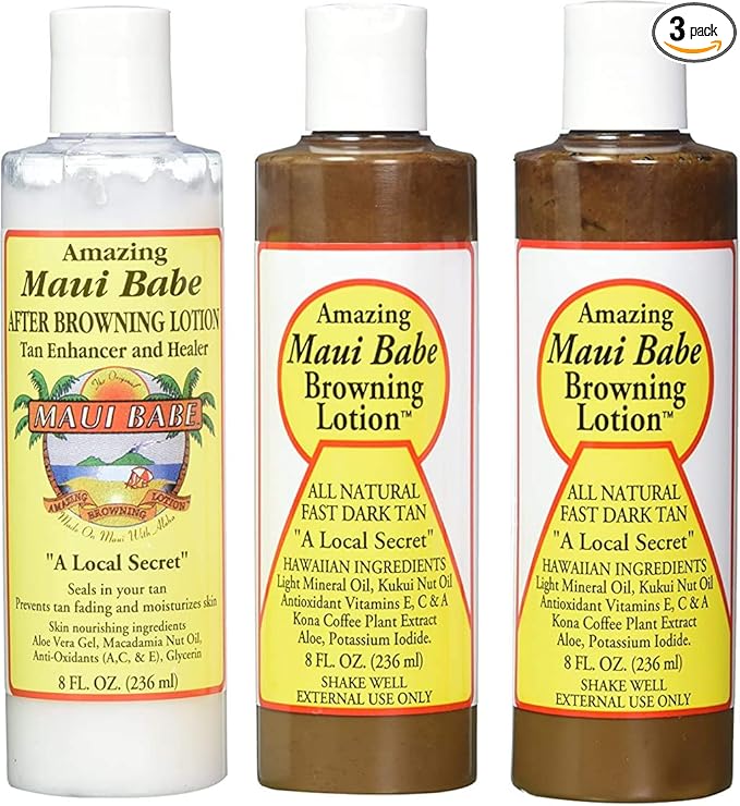 Maui Babe Tanning Pack (2 Browning Lotions 8 oz, 1 After Browning Lotion 8 oz), (Pack of 3)