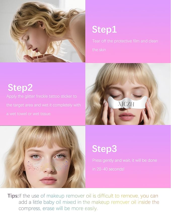 Glitter Freckles, Holographic Multichrome Freckles Temporary Face Tattoos, Body Face Glitter for Women Girls, Country Concerts Singer Festival Rave Accessories (iridescent - 10 pcs)