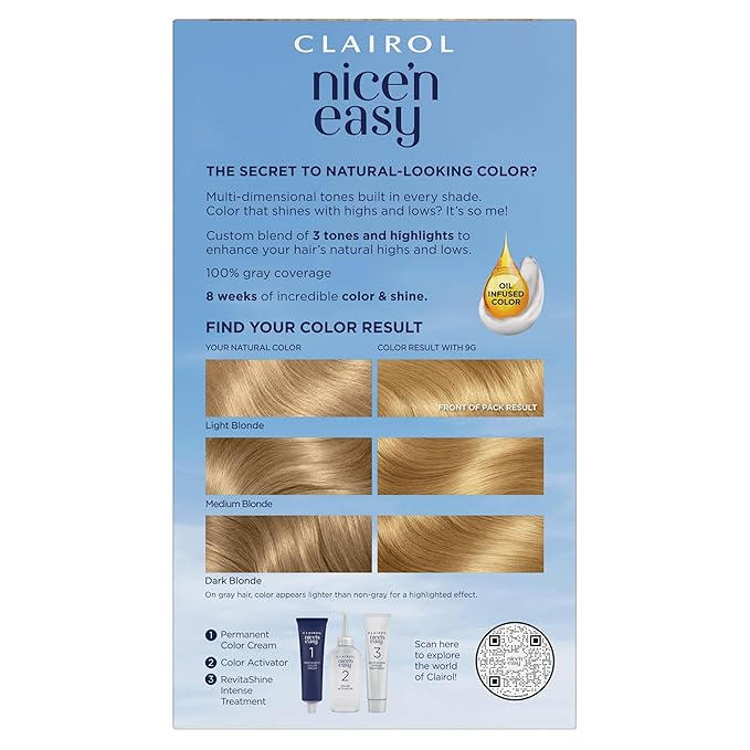 Clairol Nice'n Easy Permanent Hair Dye, 9G Light Golden Blonde Hair Color, Pack of 1