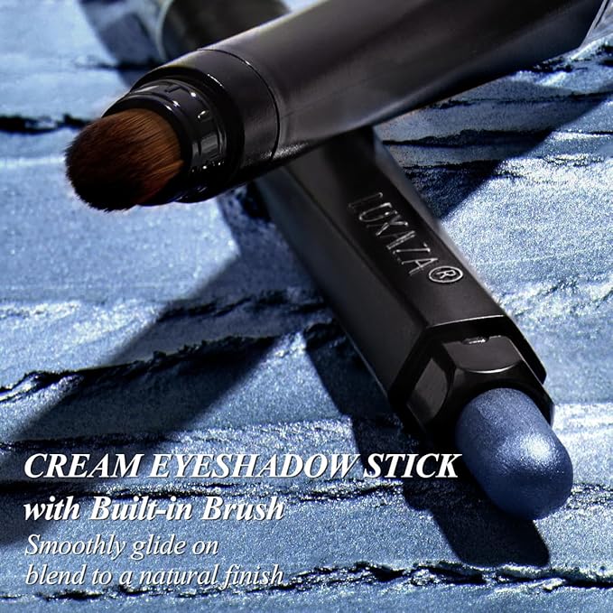 Blue Eyeshadow Stick Makeup 6PCS Set, Dark Blue Brown Metallic Shimmer Matte Cream Eye Shadow Eyeliner Brightener Pencil Crayon - JEANS BLUE