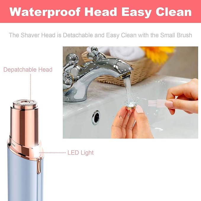 Facial Hair Removal for Women, Mini Hair Remover, Electric Razor Shaver Portable Bikini Epilator for Lips, Chin, Armpit, Peach Fuzz, Fingers, Neck, Cheek and USB Rechargeable (Blue)