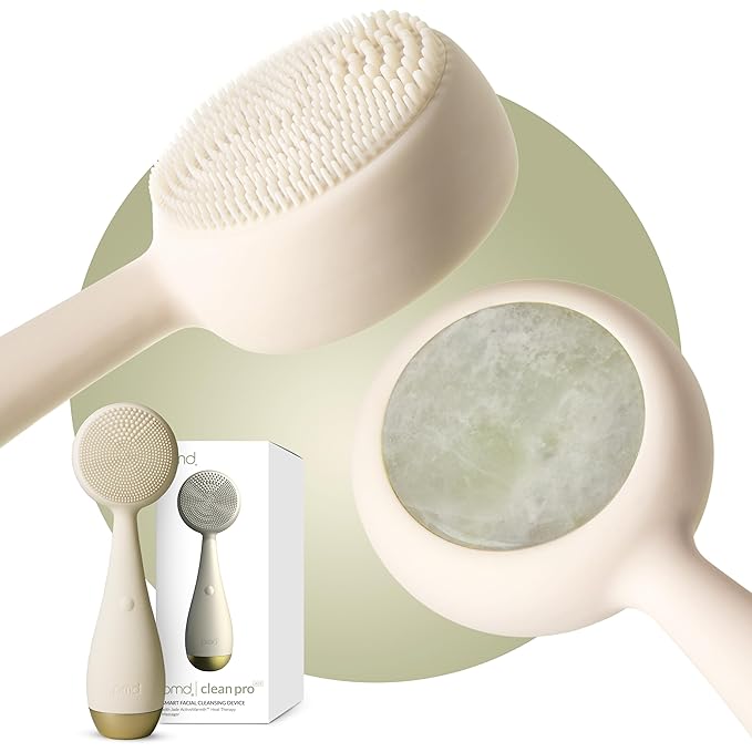 PMD Beauty Clean Pro Jade - Smart Facial Cleansing Device with Silicone Brush & Jade Gemstone ActiveWarmth Anti-Aging Massager - Waterproof - SonicGlow Vibration - Clear Pores & Blackheads