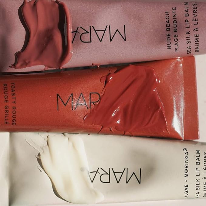 MARA - Sea Silk Lip Balm Trio | Non-Toxic, Plant-Based Skin Care, Hypoallergenic | Moisturize, Plump + Soothe Dry, Chapped Lips | Clear, Nude Beach, & Toasty Rouge (3 Piece Set)