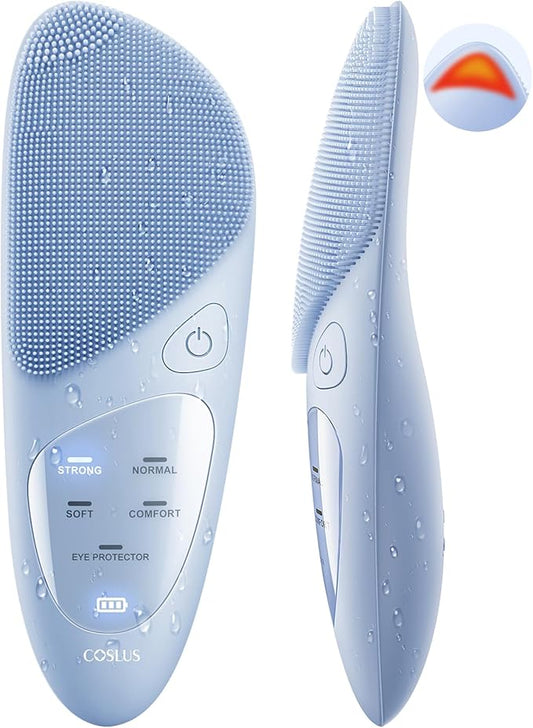 COSLUS Facial Cleansing Brush Silicone Face Scrubber: IPX7 Waterproof Rechargeable Face Wash Brush, 4 Cleansing Modes, Electric Face Brush for Cleaning, Exfoliating, Massaging
