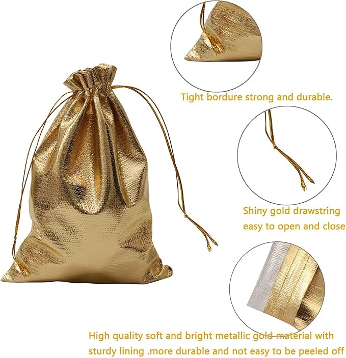Pack of 100 6"x 8" Heavy Duty Gold Drawstring Organza Jewelry Pouches Wedding Party Christmas Favor Gift Candy Chocolate Bags