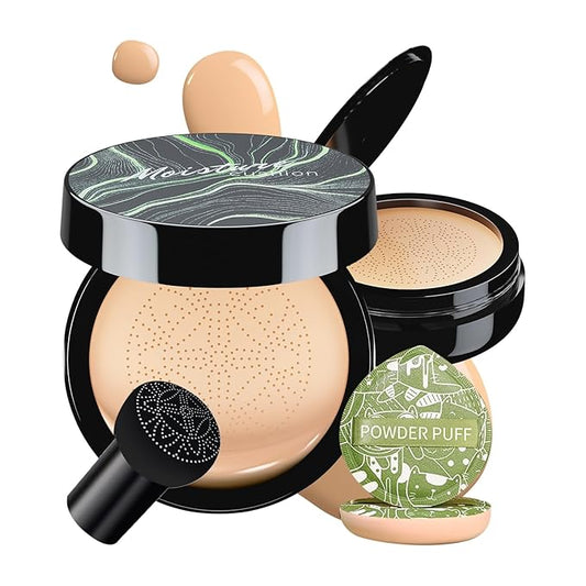 Mushroom Head Air Cushion CC Cream, Long-Lasting Brightening BB Cream Foundation With Powder Puff for Face Makeup and Mature Skin, Moisturizing Full Coverage Self Adjusting Concealer (Natural)