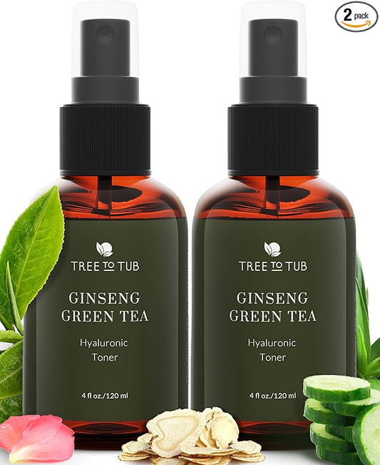 Tree To Tub Hydrating Facial Toner Spray for Dry & Sensitive Skin - Alcohol Free Witch Hazel & Rose Water Face Toner for Women & Men w/Hyaluronic Acid, Vitamin C, Organic Green Tea, Natural Ginseng