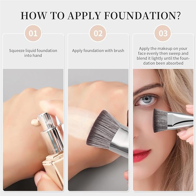 DUcare Foundation Brush Contour Bronzer Self Tanner Makeup Brushes for Liquid Makeup Flat Top Professional Buffing Blending Mineral Powder Face Brush, Black