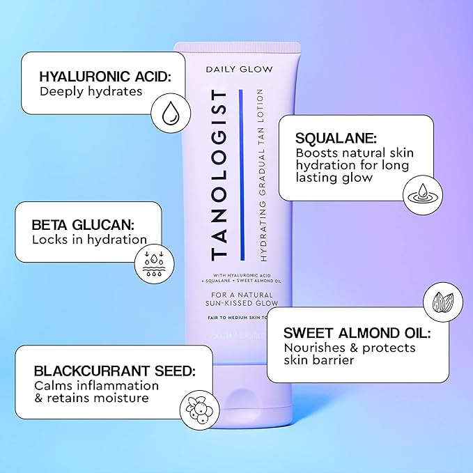 Tanologist Hydrating Daily Glow Body Lotion- Light/Medium, Gradual Tanning Lotion, No Fake Tan Smell, Streak-Free & Natural Looking Self Tanner, Moisturizing, Vegan, 8.45 fl. oz/250 ml Tube