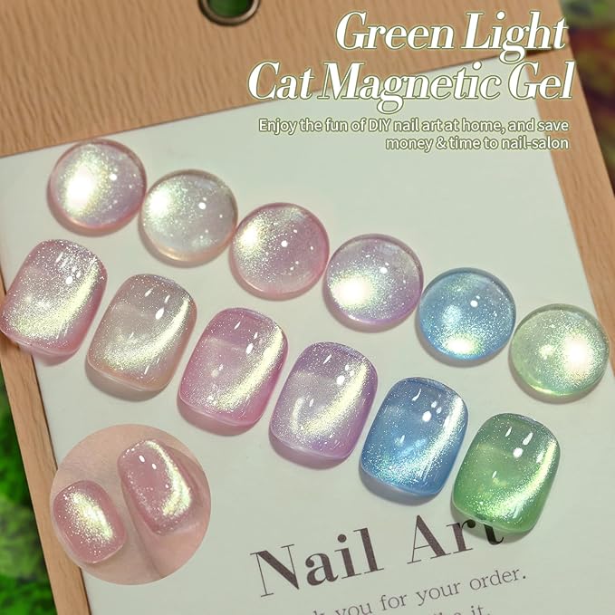 Born Pretty Cat Magnetic Eye Gel Nail Polish Shimmer Glitter Holographic Auroas Magnetic Gel Spring Summer Pink Green Blue Translucent Gel Polish Set Manicure Nail Art DIY at Home