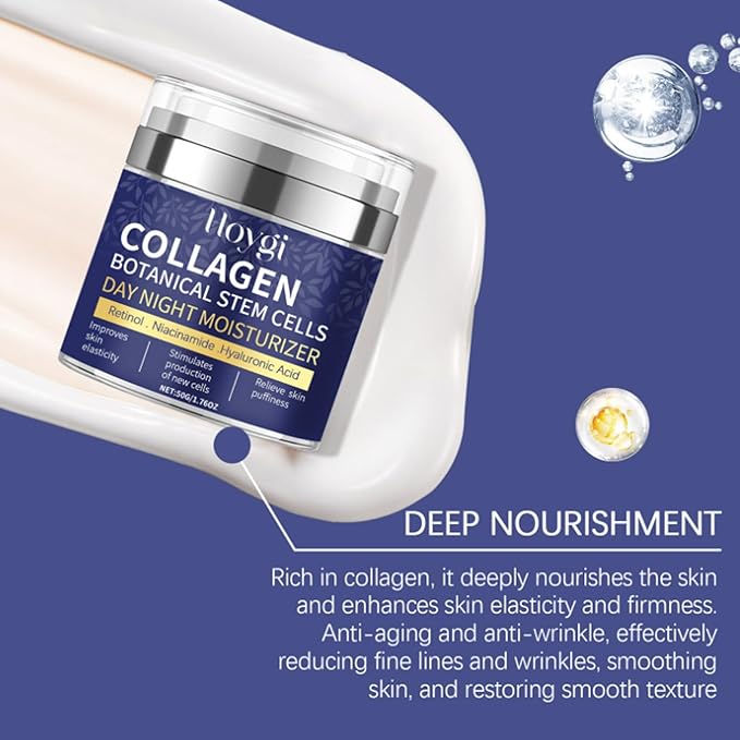 Collagen Face Moisturizer with Airless Pump - Collagen Botanical Stem Cells Cream for Skin with Retinol, Niacinamide, Hyaluronic Acid - Anti-Aging Day & Night Cream, 1.8 OZ