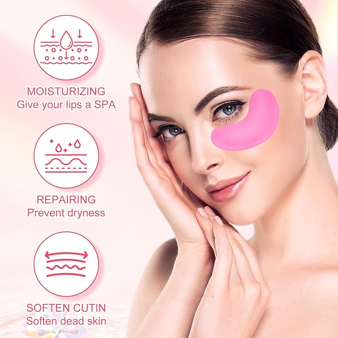 30 Pads Lip Masks & Eye Masks,Under Eye Mask Skincare,Crystal Collagen Lip Mask Sheet,Under Eye Patches for Puffy Eyes and Dark Circles,Moisturizing,Anti-Aging,Reducing Fine Lines,Pink