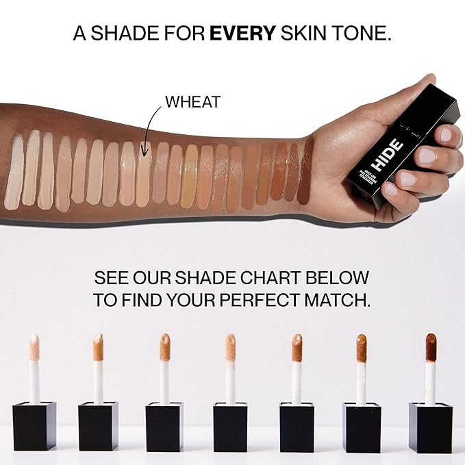 HIDE Liquid Concealer, Medium to Full Coverage Concealer for Blemishes, Under Eye Dark Circles & Scars, Oil Free Concealer, Wheat (See Shade Finder), 0.5 fl oz