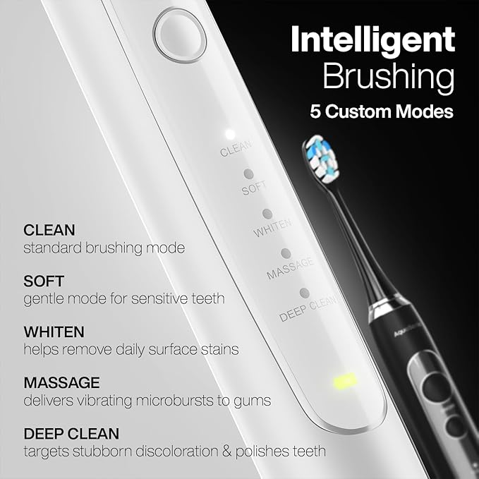 Aquasonic Duo Series PRO – Ultra-Whitening Electric Toothbrush Set – 5 Modes & Smart Timers – Premium Travel Cases & 10 Proflex Brush Heads – ADA Accepted Toothbrushes