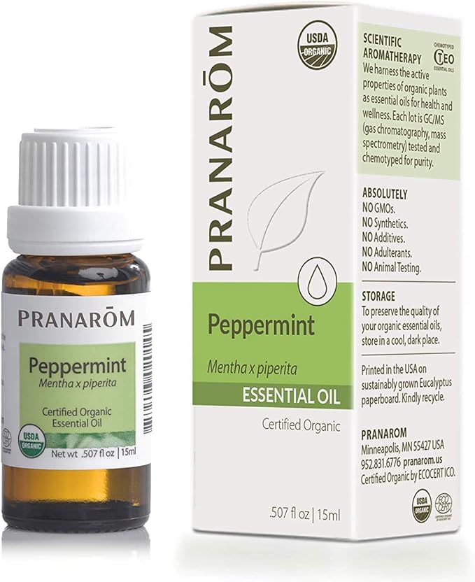 Pranarom USDA Certified Organic Peppermint Essential Oil (15ml), 100% Pure Undiluted Therapeutic Grade from India for Aromatherapy, Diffuser, Topical, Cooling, Massage & Relaxation