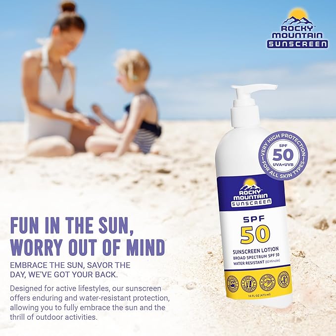 KIDS Rocky Mountain Sunscreen SPF 50 LOTION | Broad Spectrum UVA/UVB Protection | Hawaii 104 Reef Act Compliant (Oxybenzone & Octinoxate Free) | Water Resistant 80 Min | Fragrance Free | For Children