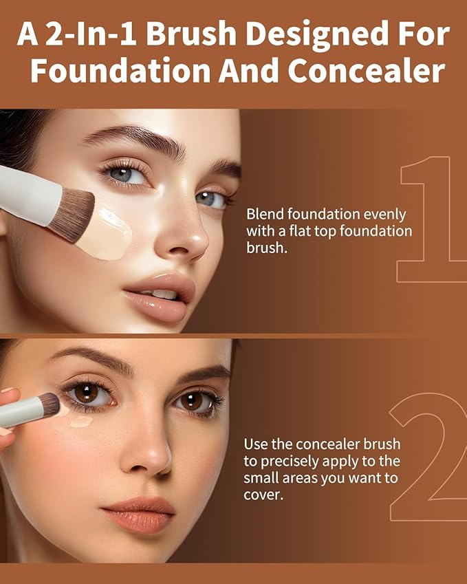 EIGSHOW Foundation and Concealer Brush, Dual Ended Makeup Brush For Flawless Foundation Coverage, Under Eye Concealer, Vegan & Cruelty-free (D110-Beige)
