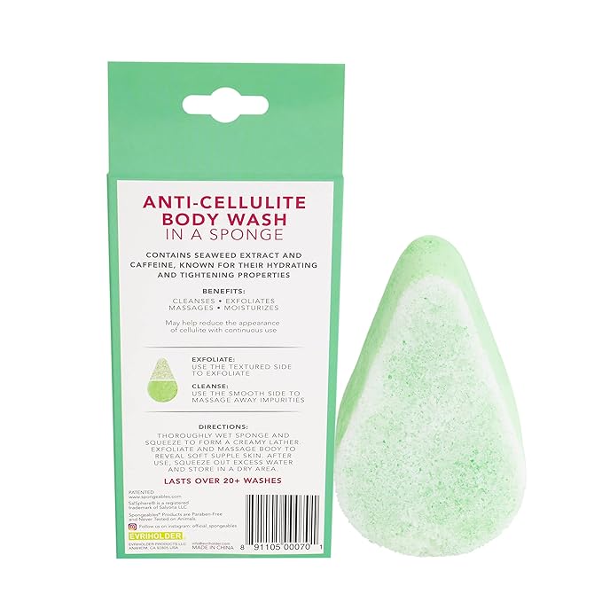 Spongeables Anti Cellulite Body Wash in a 20+ Wash Sponge, Fresh Aloe, 3 Count
