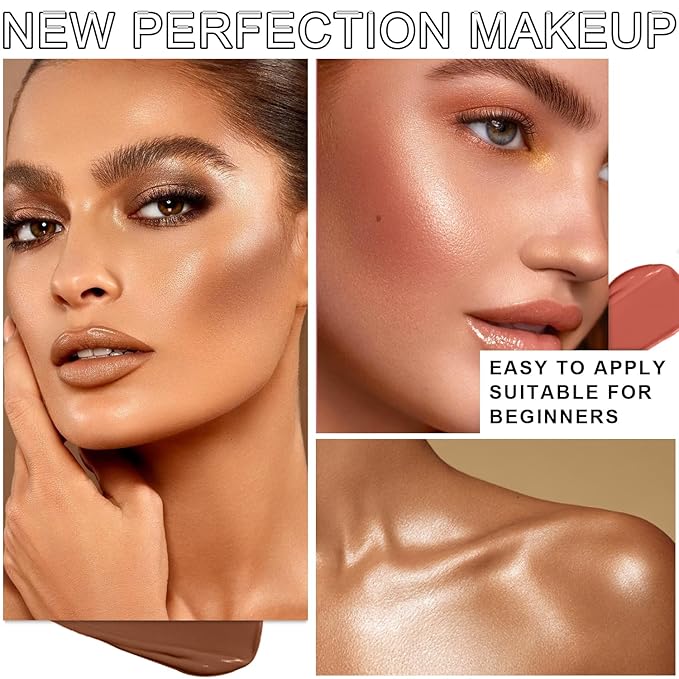 6 Colors Cream Contour Stick Makeup Kit, Shades with Highlighter, Blush and Double-End Bronzer Contour Stick for Sculpt the Cheeks, Long Lasting, Waterproof, Matte & Dewy Finish(SET C)