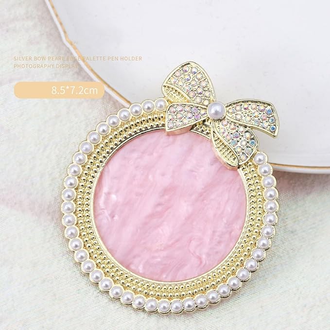 Bow Resin Nail Art Palette, Nail Polish Makeup Mixing Plate, Bow Shaped Pearl Inlaid with Diamonds Nail Display Board Palette (Pink)