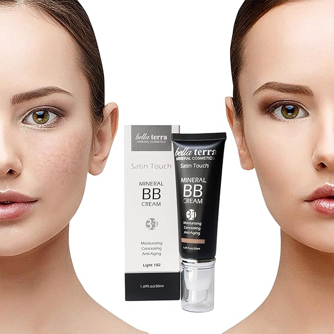 Bellaterra Cosmetics BB Cream - Tinted Moisturizer, Mineral Foundation Makeup, Light 102 | Skin Perfector, 1.69 oz