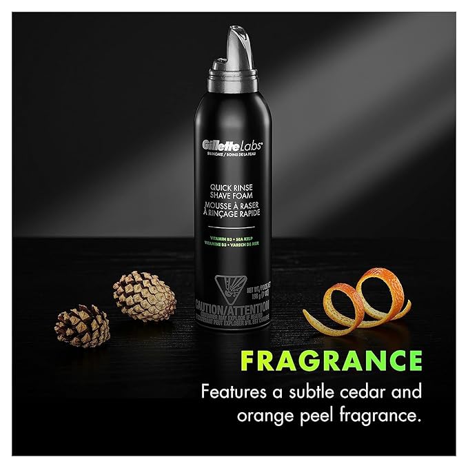 Gillette Labs Quick Rinse Lightweight Shave Foam for Men, Shaving Foam that Helps Protect the Skin, 8.1 OZ