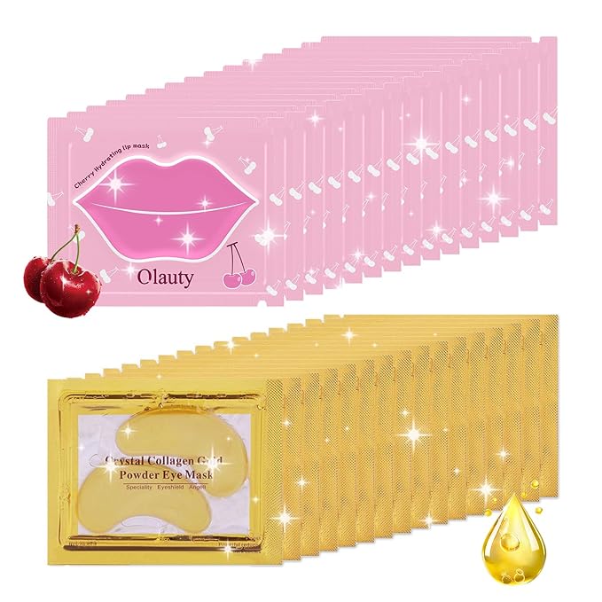 30 Pairs Lip Mask & Eye Mask, 24K Gold Gel Crystal Collagen Eye Pads for Puffy Eyes, Effectively Moisturizing the Lip & Eye Skin, Under Eye Patches for Dark Circles, Eye Bags, Wrinkles and Fine Lines