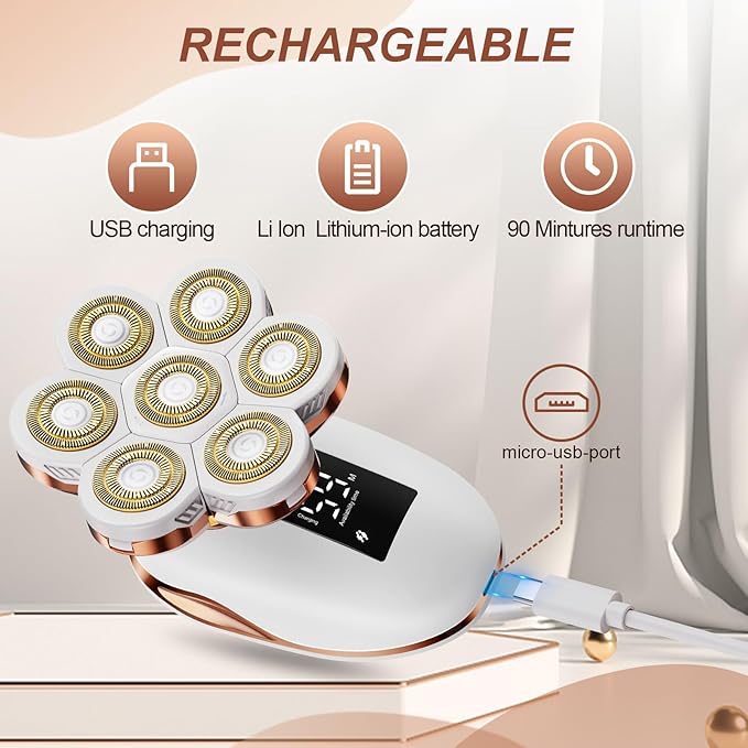 2-in-1 Electric Razors for Women, Wet/Dry 7D Rechargeable Rotary Shaver for Legs, Water Resistant Grooming Kit - Electric Razors for Women, Facial Hair Removal, Bikini Trimmer, Lips - Gentle Hair Remo