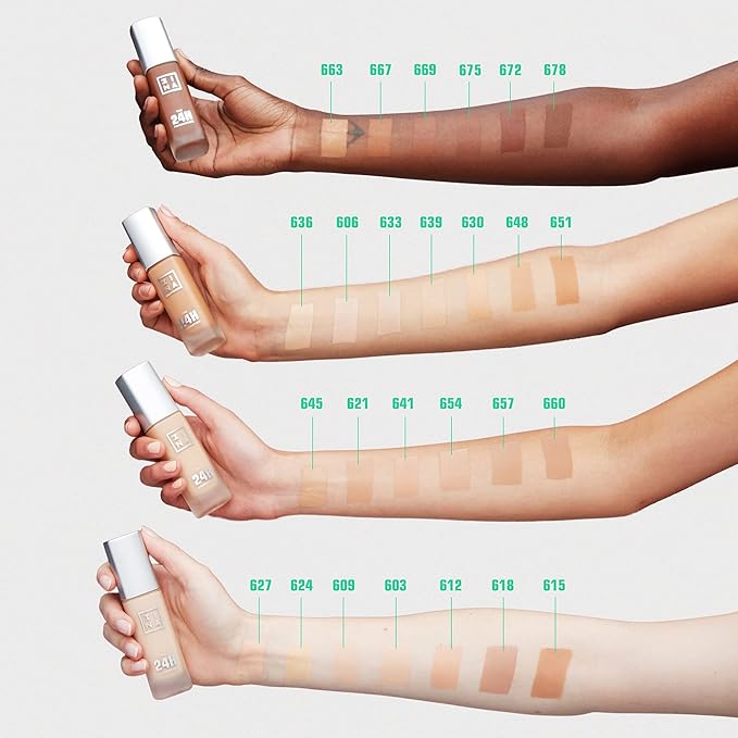 3INA The 24H Foundation 678-24H Long-Wearing Formula - Medium To High Buildable Coverage - Smooth Matte Finish - Expanded Shade Selection - Waterproof, Cruelty Free, Vegan Makeup - 1.01 Oz