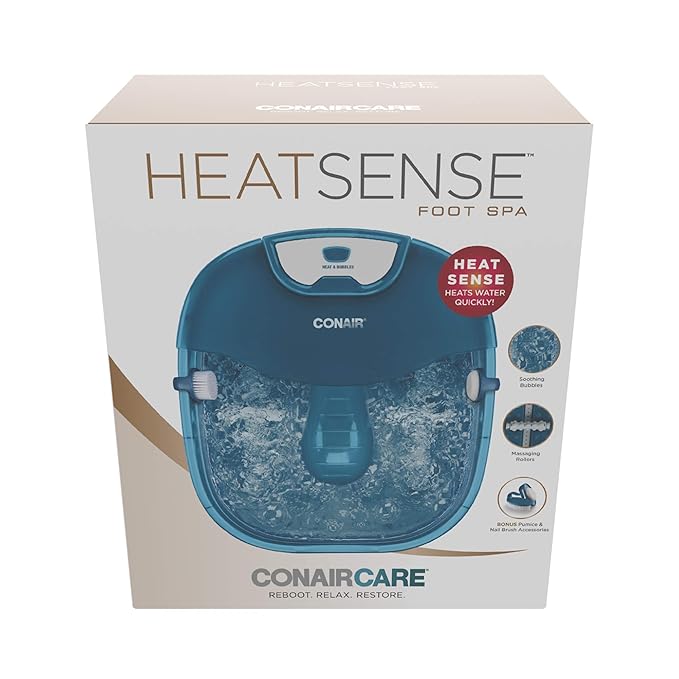 Conair Pedicure Foot Spa Bath with Heat reaching 104 Degrees, Massaging Foot Rollers, Soothing Bubbles, Pumice Stone and Nail Brush Included