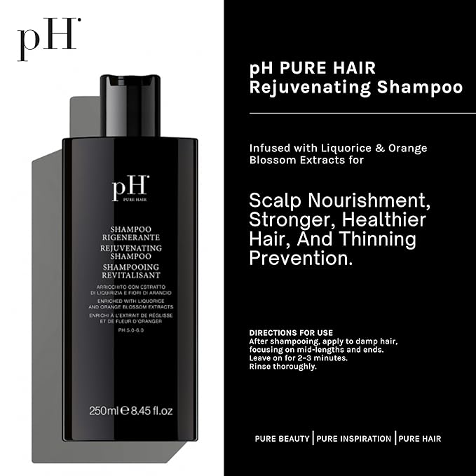 pH PURE HAIR Rejuvenating Hair Growth Shampoo for Thinning & Loss Treatment - Natural Sulfate-Free Shampoo Formula with Licorice & Orange Blossom Extracts - 8.45 oz