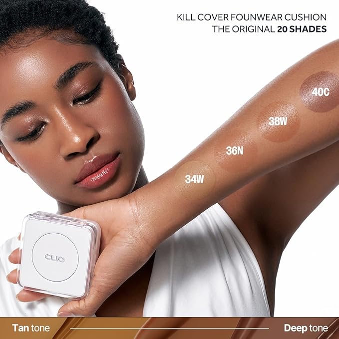 CLIO Kill Cover Founwear Cushion The Original – 20 Shades, Buildable Light to Medium Coverage, Natural Finish, Korean Makeup Foundation, Long-Lasting Skin Fit, 34W CAMEL