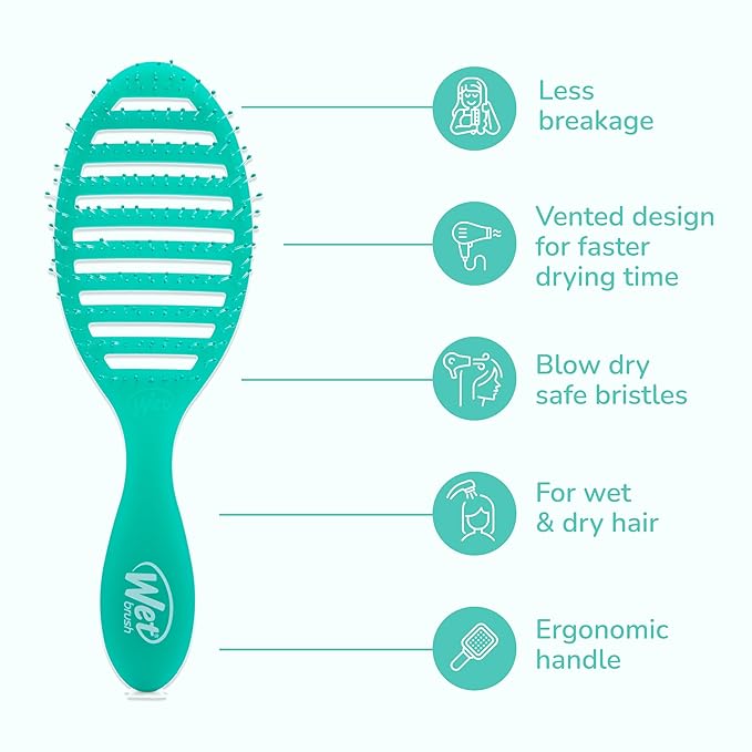 Wet Brush Speed Dry, Green Juice (Summer Quencher) - Vented Design & Soft HeatFlex Bristles Are Blow Dry Safe - Ergonomic Handle Manages Tangles - Pain-Free Hair Brush, Limited Edition