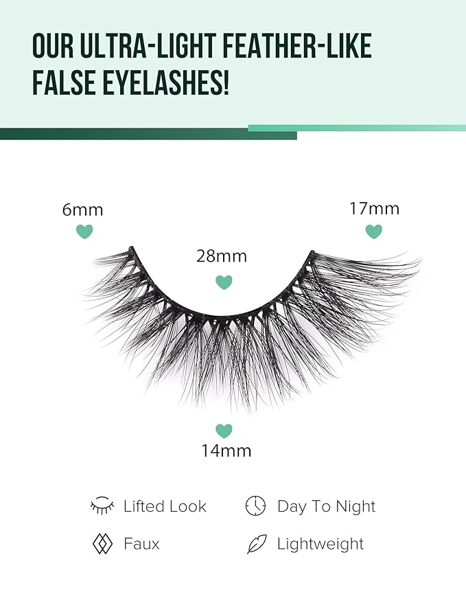 Cat Eye Lashes Soft Mink False Eyelashes Natural False Lashes Wispy Fake Lashes C Curl Faux Mink Lashes Fluffy False Lashes Pack 17MM