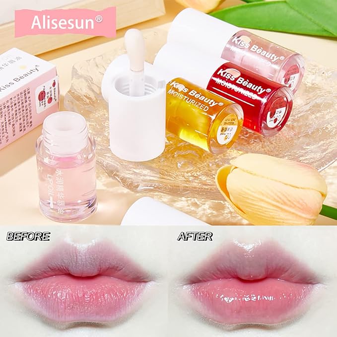 3 Pcs Fruity Plumping Lip Oil Moisturizing Hydrating Lip Care Hydrating Lip Gloss Tinted Lip Balm, Long Lasting & Nourishing Lip Glow Oil, Non-sticky Fresh Texture