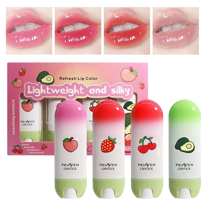 4pcs Tinted Lip Stain for Women, Jelly Lipstick Mirror Lip Gloss Hydrating Lipstick Long Lasting Moisturizing Lip Glaze,Non-sticky,Vivid Color Glossy Lip Makeup