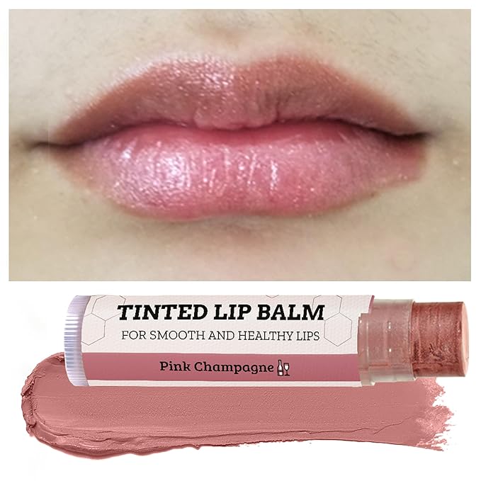 Tinted Lip Balm by Earth’s Daughter – 4 Pack of Pink Champagne Color – Beeswax, Coconut Oil, Cocoa Butter, Vitamin E – Moisturize and Beautify – Paraben Free