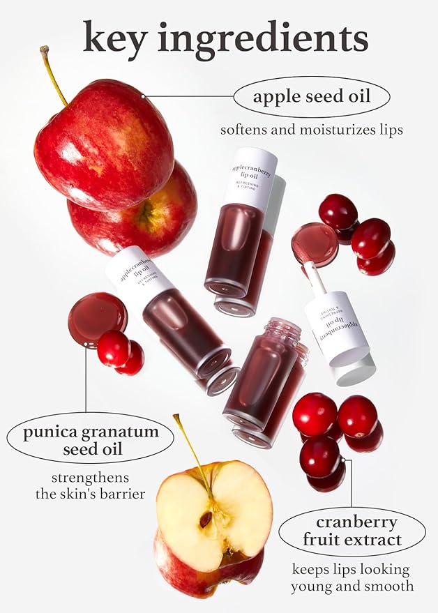 NOONI Korean Vegan Lip Oil - Applepeony, 0.12 Fl Oz + Korean Lip Oil - Applecranberry, 0.12 Fl Oz Bundle