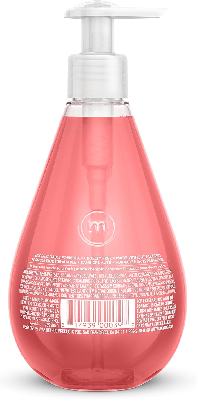 Method Gel Hand Soap, Pink Grapefruit, 12 oz, 3 pack, Packaging May Vary
