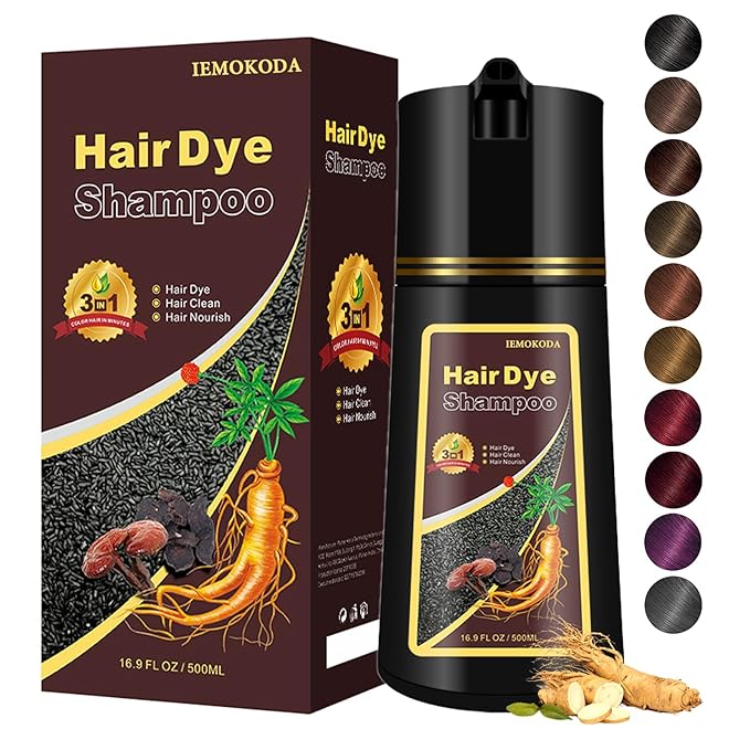Black Hair Dye, Hair Dye Shampoo for Men and Women, Hair Color Shampoo For Home Use, Shampoo Para Canas, Hair Dye Shampoo 3 in 1, 16.9 Fl Oz (Black)