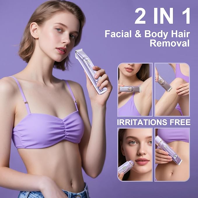 Electric Bikini Trimmer for Women - Dermave Bikini Shaver, Waterproof Dual Head Shaver (Purple)