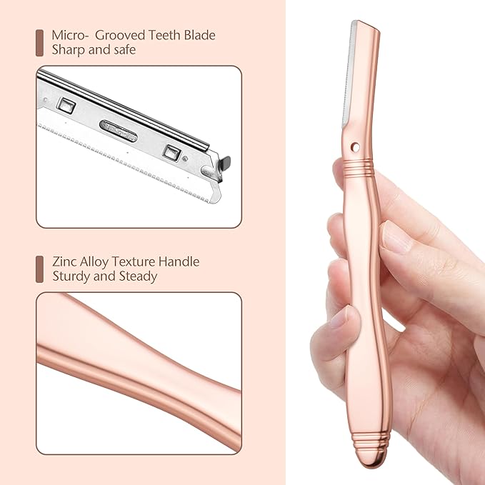 Eyebrow Razor, Dermaplaning Tool for Face, Face Razors for Women, Dermaplane Razor, Hair Removal and Exfoliation, Facial Razor, Face Shaver for Women&Men, 6 Blade Refills with Blade Cover (Rose Gold)