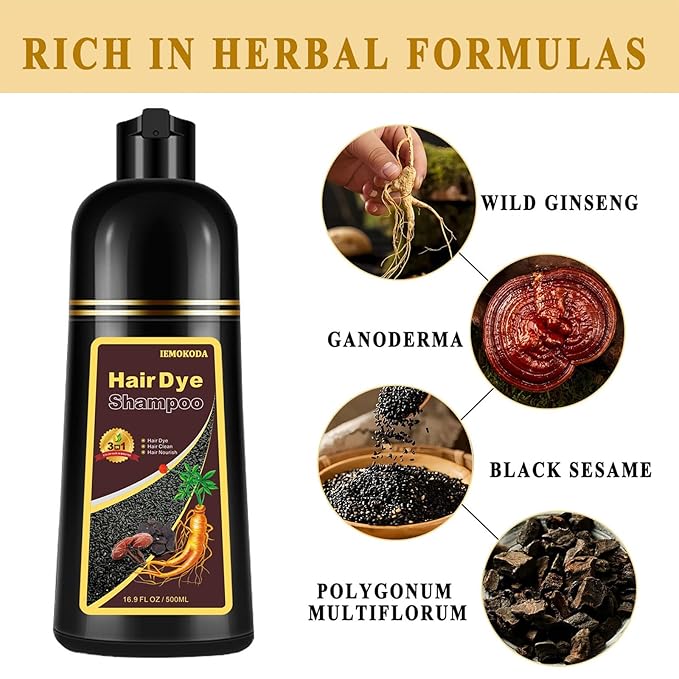 Coffee Hair Dye Shampoo 3 in 1, Long-lasting & Natual Hair Color Shampoo, Herbal Ingredients Natural Shampoo Hair Dye Effect in Minutes, Gifts for Men Women 500ml