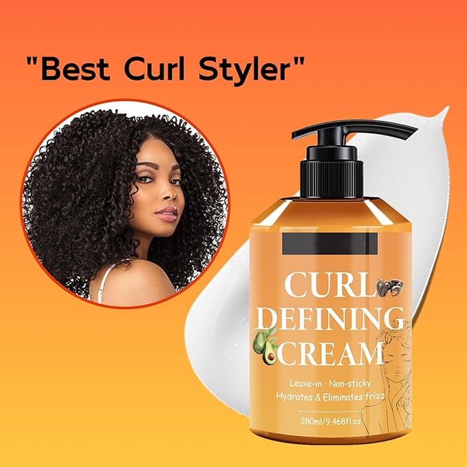 Curl Defining Cream, Anti Frizz Curling Cream for Enhances Wavy Hair and Curly Hair Hydrating Argan Oil Hair Mask Long-Lasting Styling Volume 9.46 FL OZ